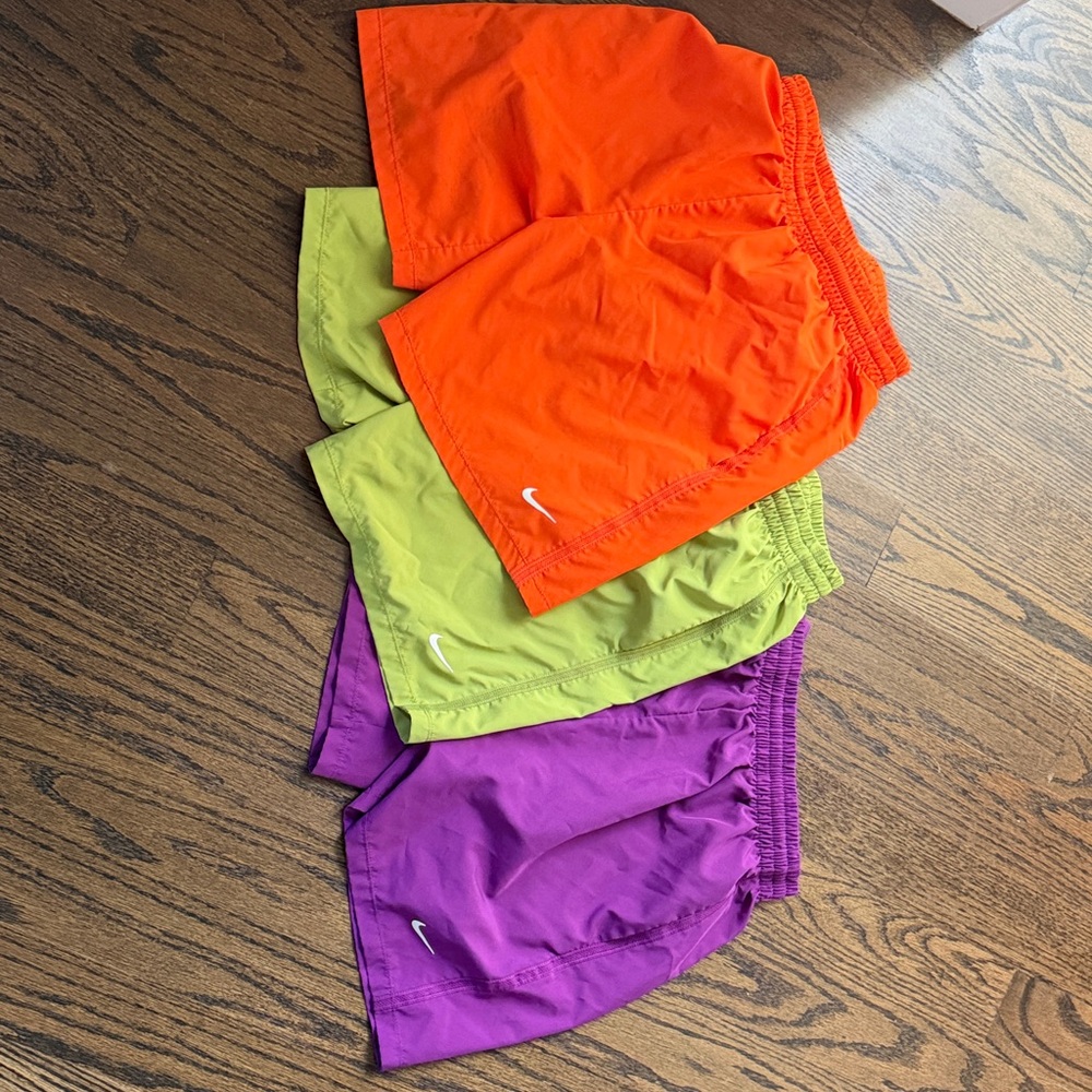 Nike Kids' Shorts Trio — Orange, Lime, Purple